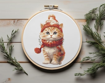 Winter Cross Stitch Pattern With Santa Kitten Christmas Cat Embroidery Pattern Nursery Cross Stitch Easy Cross Stitch Digital Downloads