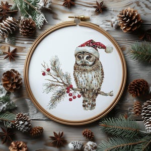 Cross Stitch Pattern With Santa Owl Christmas Embroidery Pattern Christmas Holiday Cross Stitch Winter Cross Stitch Digital Downloads