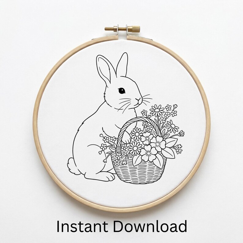 Easter Hand Embroidery Template With Rabbit, Spring Embroidery Pattern ...