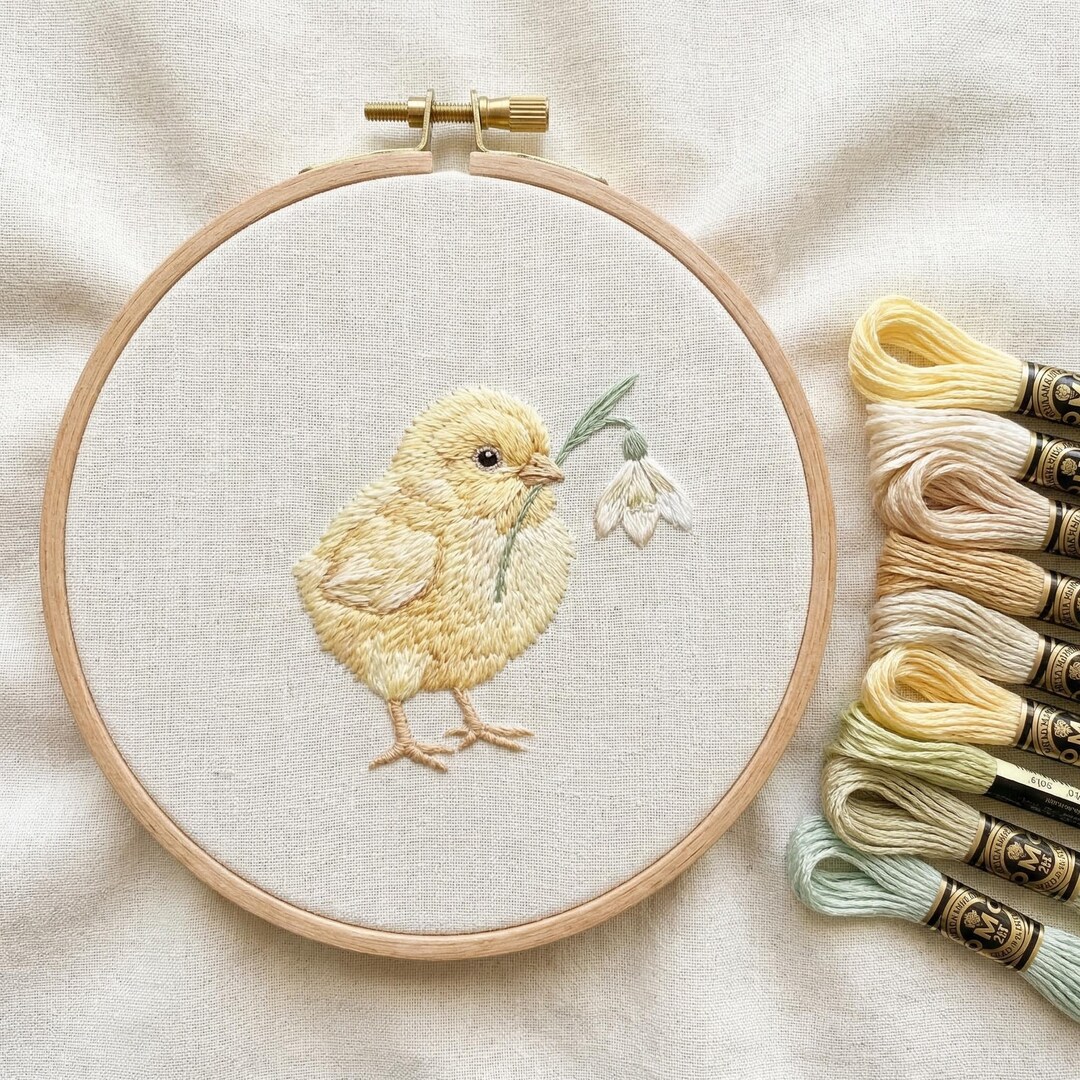Easter Embroidery Pattern PDF With Cute Chick, Spring Hand Embroidery ...