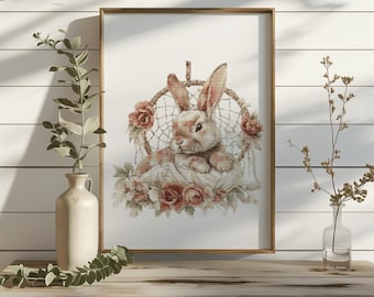 Cross Stitch Pattern With Rabbit, Counted Cross Stitch Pattern, Bunny Cross Stitch Chart, Boho Embroidery Pdf, Pattern Keeper Compatible
