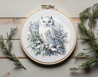 Winter Cross Stitch Pattern With White Owl, Landscape Cross Stitch Designs, Christmas Cross Stitch Chart, Nature Embroidery Pattern, Counted