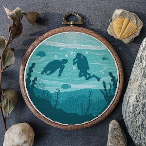 Marine Cross Stitch Pattern Pdf Modern Ocean Embroidery Designs Under The Sea Cross Stitch Pattern Turtle Cross Stitch Charts PDF Diver Gift