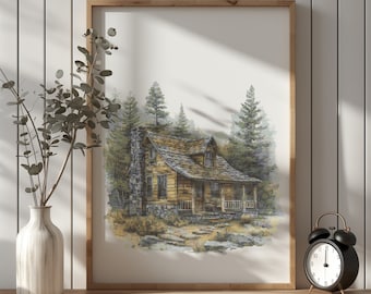 Nature Cross Stitch Pattern With Forest Cabin, Landscape Cross Stitch Designs, Rustic Cottage Embroidery Pattern, Counted Cross Stitch Chart