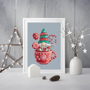 Gnome Cross Stitch Pattern Counted Christmas Cross Stitch Chart Holiday Embroidery Easy Cross Stitch For Beginners Simple Cross Stitch