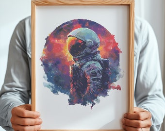Wzór haftu krzyżykowego z astronautą, nowoczesne wzory haftu krzyżykowego, liczone, wzór haftu astronauta, wykres haftu krzyżykowego kosmos dla chłopca
