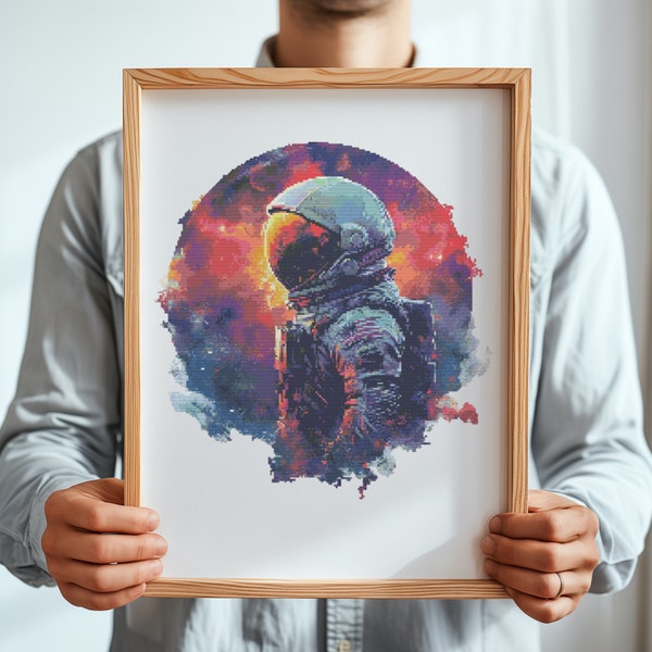 Cross Stitch Pattern With Astronaut, Modern Cross Stitch Designs,  Counted, Astronaut Embroidery Pattern, Space Cross Stitch Chart For Boy