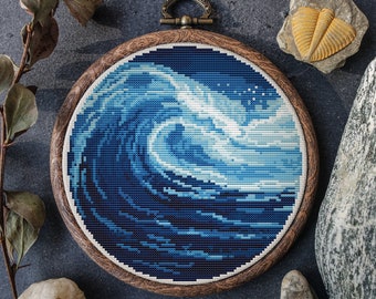 Blue Ocean Embroidery Pattern Modern Landscape Cross Stitch Pattern Nature Cross Stitch Pattern Sampler PDF Digital Download