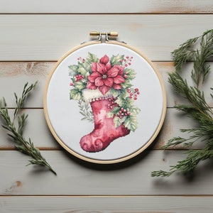 Cross Stitch Pattern With Christmas Stocking, Embroidery Pattern, Gift Stocking Cross Stitch Chart, Easy Cross Stitch, Digital Downloads
