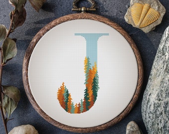 Letter Cross Stitch Pattern With Trees Count Monogram Cross Stitch Chart Name Embroidery Design Letter Cross Stitch For Beginners