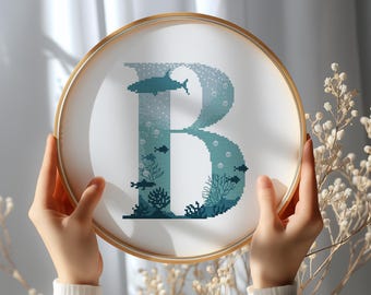 Name Cross Stitch Pattern PDF With Letter B, Counted Cross Stitch, Initials Embroidery Designs, Marine Monogram Cross Stitch Charts