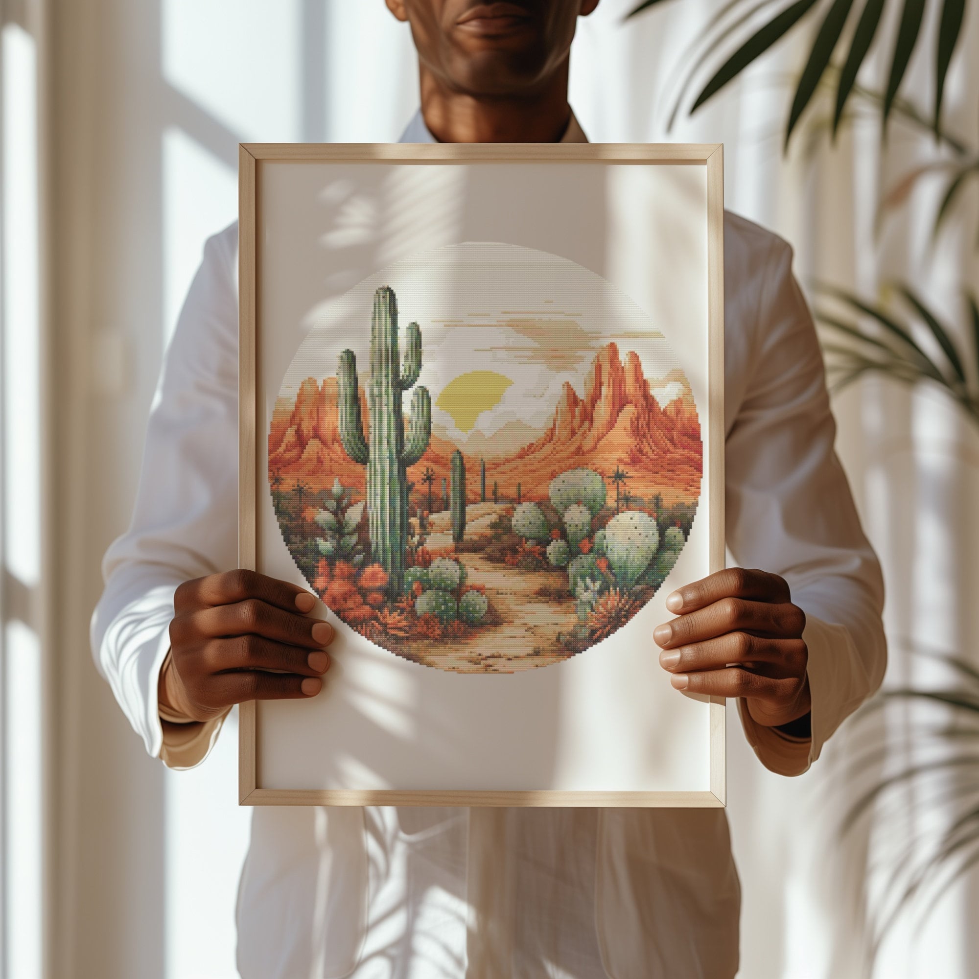 Modern Cross Stitch Pattern With Cactus, Wild Nature Embroidery Pattern, Counted Cross Stitch Chart, Desert Landscape Cross Stitch Design