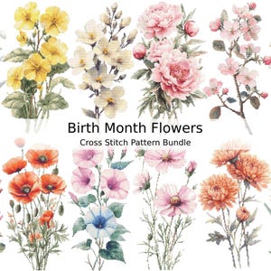 Pdf-bundel kruissteekpatroon, 12 geboortemaand bloem kruissteekkunst, bloemen borduurpatroon, geteld, wilde bloemen kruissteekontwerp