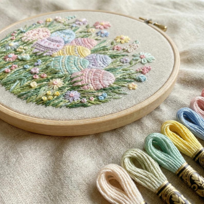 Easter Embroidery Pattern PDF With Colorful Eggs, Spring Hand ...