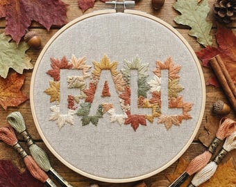 Embroidery Pattern PDF, Fall Hand Embroidery Designs With Orange Leaves, Beginner Friendly, Do It Yourself Pattern, Digital Downloads