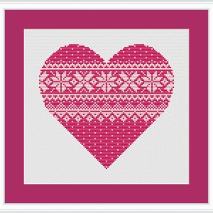 Heart Cross Stitch PDF Counted Pink Scandinavian Cross Stitch Pattern Folk Ornament Embroidery Digital Downloads image 2