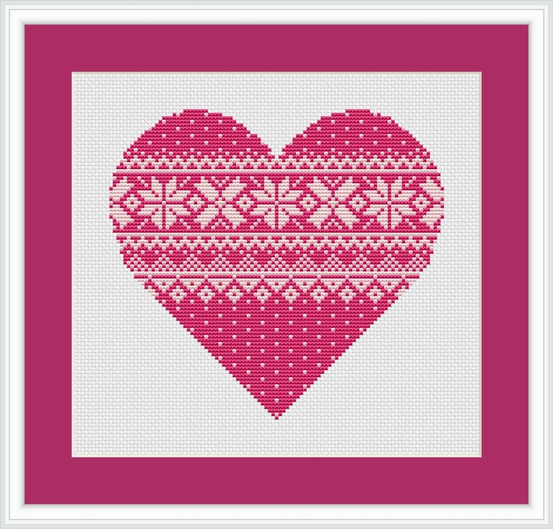 Heart Cross Stitch PDF Counted Pink Scandinavian Cross Stitch Pattern Folk Ornament Embroidery Digital Downloads image 2