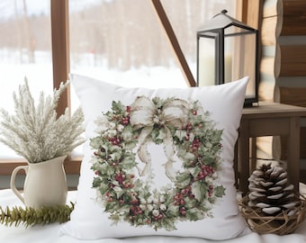 Cross Stitch Pattern With Christmas Wreath, Counted Christmas Wreath Embroidery Pattern, Watercolor Cross Stitch Chart, Winter Holiday Decor