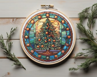 Cross Stitch Pattern With Christmas Tree, Counted Cross Stitch, Christmas Embroidery File, Winter Cross Stitch Chart, Christmas Home Decor