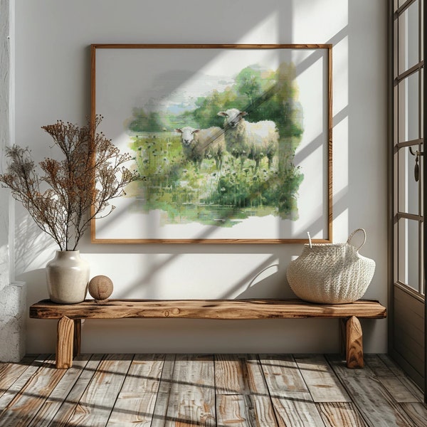 Cross Stitch Pattern With Sheep, Animal Cross Stitch Design, Nature Cross Stitch Chart, Counted, Rustic Scenery Embroidery Pattern, Mom Gift