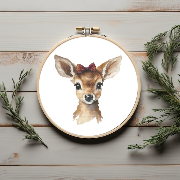 Cross Stitch Pattern With Baby Reindeer, Christmas Embroidery Pattern, Christmas Holiday Cross Stitch, Easy Cross Stitch, Digital Downloads