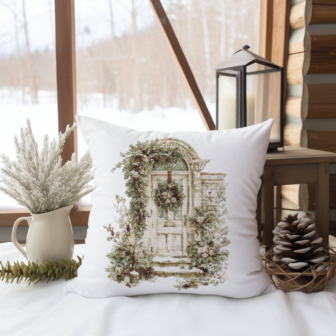 Christmas Cross Stitch Pattern With Christmas Door, Winter Embroidery ...