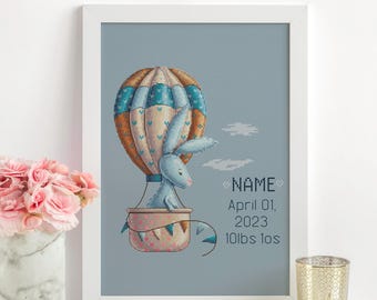 Aangepast kruissteekpatroon met geboorteaankondiging voor een jongen, telpatroon, borduurontwerpen, geboorte-kruissteekschema voor een baby, gepersonaliseerde cadeaus