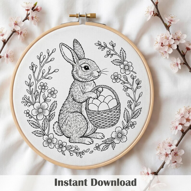 Easter Embroidery Pattern PDF With Bunny, Spring Hand Embroidery ...