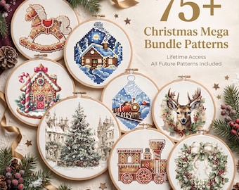 Christmas Cross Stitch Pattern PDF Bundle, Winter Embroidery Designs, Mega Bundle With Counted Cross Stitch Charts, Winter Holiday Decor