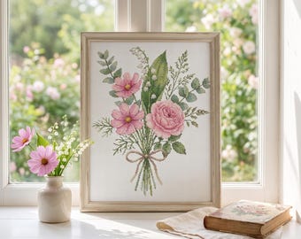 Individuelle Kreuzstich-PDF mit Geburtsblumen, Zählmuster, Stickvorlagen, Kreuzstichmuster mit Blumenstrauß, Mustersammlung, Digitaler Download