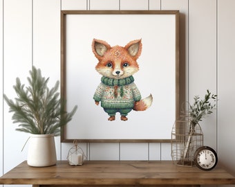 Winter Cross Stitch Pattern With Cute Fox, Counted Cross Stitch Charts, Christmas Embroidery Pattern, Woodland Animal Cross Stitch Designs