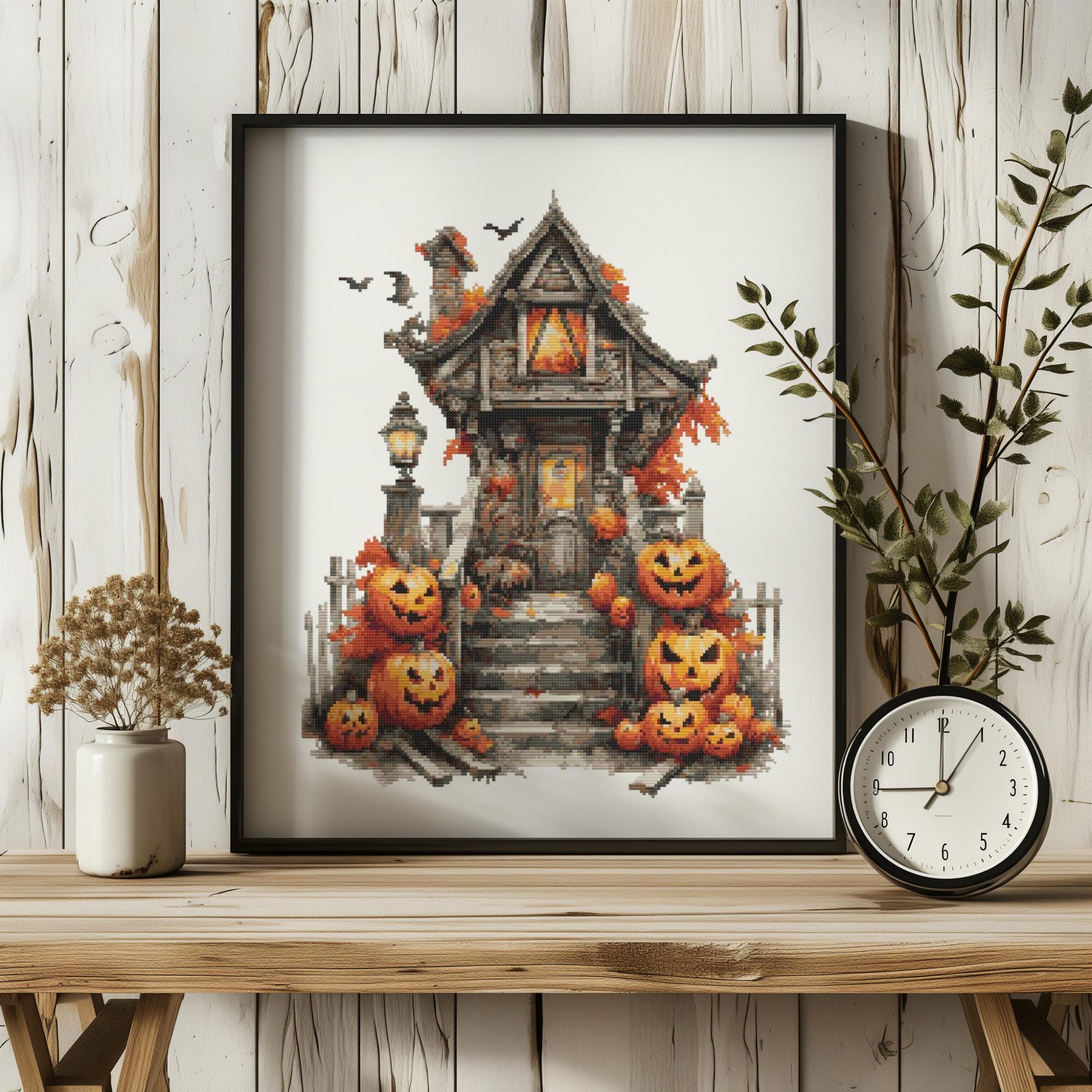 Halloween Cross Stitch Pattern With Spooky Pumpkins, Witches House ...