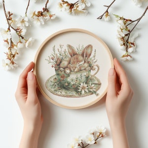 Cross Stitch Pattern With Cute Bunny, Modern Cross Stitch Designs, Embroidery Designs, Floral Cross Stitch PDF, Spring Cross Stitch Pattern image 7