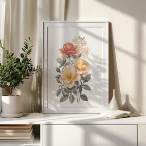 Patrón de punto de cruz con rosas y madreselva. Muestras de punto de cruz personalizables. Muestras de punto de cruz con flores de nacimiento de junio.