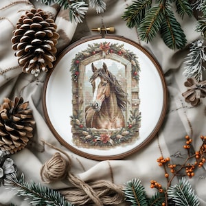 Kreuzstichmuster mit Pferd, Kreuzstichmuster, Weihnachtsstickerei, modernes Kreuzstichmuster