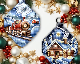 Christmas Ornament Cross Stitch Pattern Bundle, Counted Easy Cross Stitch Chart Pdf, Embroidery PDF, Saga File, Suitable For Plastic Canvas