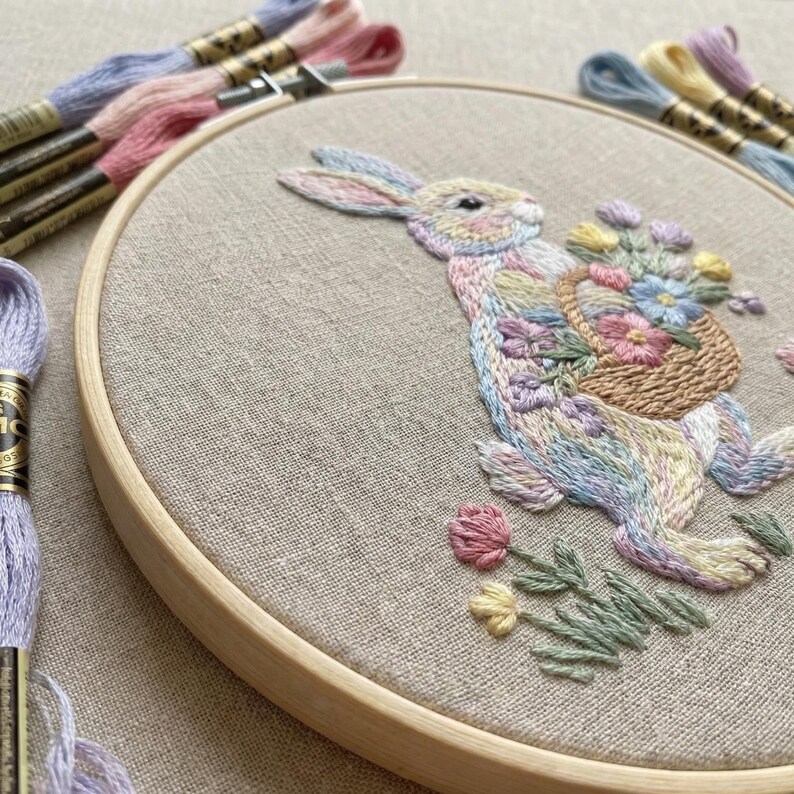 Spring Embroidery Pattern PDF With Bunny, Easter Hand Embroidery ...