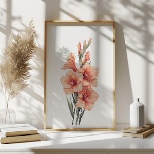 Kruissteekpatroon met gladiolen getelde kruissteekontwerpen Augustus geboorte bloem kruissteek sampler geboorte bloem borduurpatroon