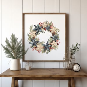 Cross Stitch Pattern With Christmas Wreath, Counted Christmas Wreath Embroidery Pattern, Watercolor Cross Stitch Chart, Easy Cross Stitch