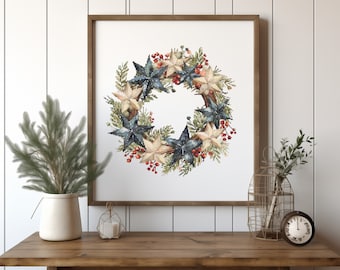 Cross Stitch Pattern With Christmas Wreath, Counted Christmas Wreath Embroidery Pattern, Watercolor Cross Stitch Chart, Easy Cross Stitch