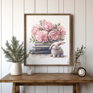 Cross Stitch Pattern With Cute Bunny, Modern Cross Stitch Designs, Animal Embroidery Pdf, Floral Cross Stitch Chart With Rabbit, Books