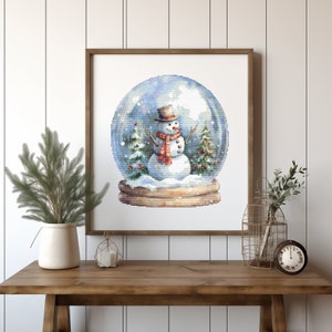 Cross Stitch Pattern With Snowman In Snow Globe, Counted Christmas Embroidery Pattern, Winter Holiday Cross Stitch Chart, Easy Cross Stitch