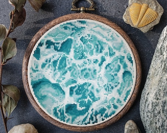 Landscape Cross Stitch Pattern Modern Ocean Counted Embroidery Pattern Sea Wave Cross Stitch Pattern PDF Digital Download