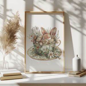 Cross Stitch Pattern With Cute Bunny, Modern Cross Stitch Designs, Embroidery Designs, Floral Cross Stitch PDF, Spring Cross Stitch Pattern image 3