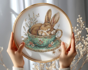 Cross Stitch Pattern With Cute Bunny, Modern Cross Stitch Designs, Embroidery Designs, Spring Cross Stitch Pattern, Floral Cross Stitch PDF
