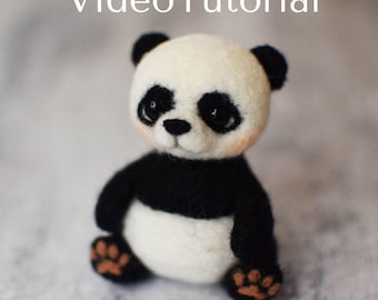 Patrón de juguete de panda de fieltro, tutorial de fieltro con aguja de lana, videotutorial de fieltro con aguja, lección en vídeo de animales de fieltro, juguete de fieltro para hacer tú mismo