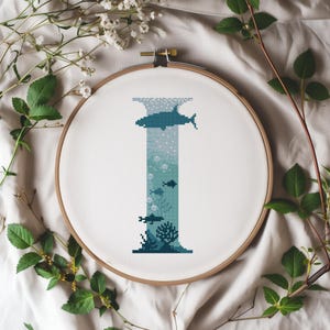 Letter Cross Stitch Pattern Marine Monogram Cross Stitch Charts Easy Cross Stitch Counted Modern Family Initials Embroidery Designs