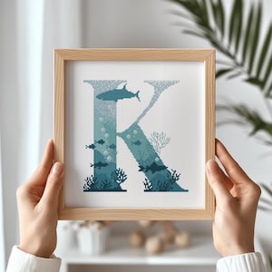 Patrón de punto de cruz con letras, diseños de bordado de iniciales familiares, gráfico de punto de cruz con monograma marino, PDF de punto de cruz con nombre personalizado