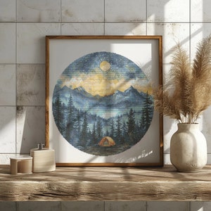 Wald Kreuzstichmuster Sommer Camping Kreuzstich Design Natur Landschaft Stickerei Muster Kreuzstichvorlage mit Bergen