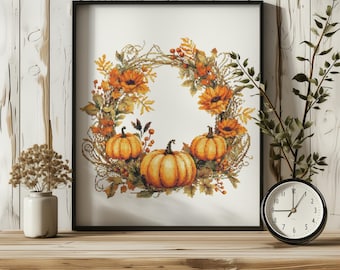 Fall Cross Stitch Patterns With Pumpkins, Counted, Autumn Embroidery PDF, Floral Cross Stitch Chart, Modern Cross Stitch Art, Pattern Keeper